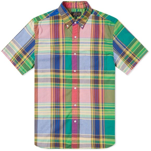 Beams Plus Japan Short Sleeve Button Down Shirt Mens M Medium Big Check - Picture 1 of 9
